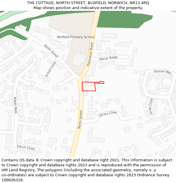 THE COTTAGE, NORTH STREET, BLOFIELD, NORWICH, NR13 4RQ: Location map and indicative extent of plot