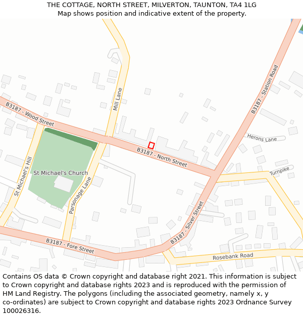 THE COTTAGE, NORTH STREET, MILVERTON, TAUNTON, TA4 1LG: Location map and indicative extent of plot