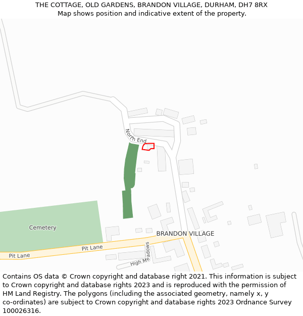THE COTTAGE, OLD GARDENS, BRANDON VILLAGE, DURHAM, DH7 8RX: Location map and indicative extent of plot