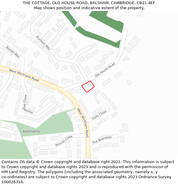 THE COTTAGE, OLD HOUSE ROAD, BALSHAM, CAMBRIDGE, CB21 4EF: Location map and indicative extent of plot
