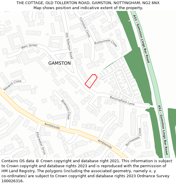 THE COTTAGE, OLD TOLLERTON ROAD, GAMSTON, NOTTINGHAM, NG2 6NX: Location map and indicative extent of plot