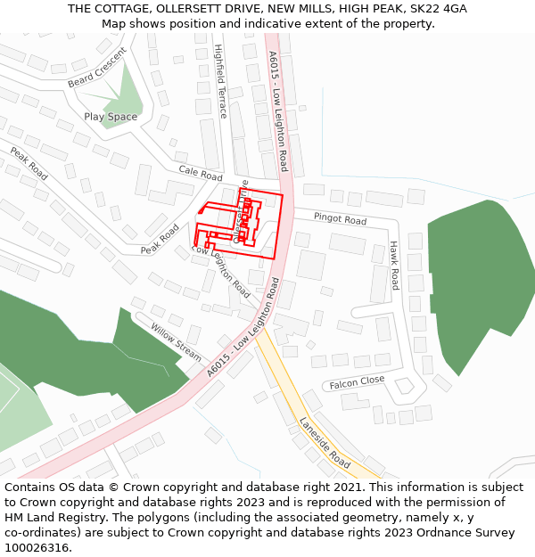 THE COTTAGE, OLLERSETT DRIVE, NEW MILLS, HIGH PEAK, SK22 4GA: Location map and indicative extent of plot