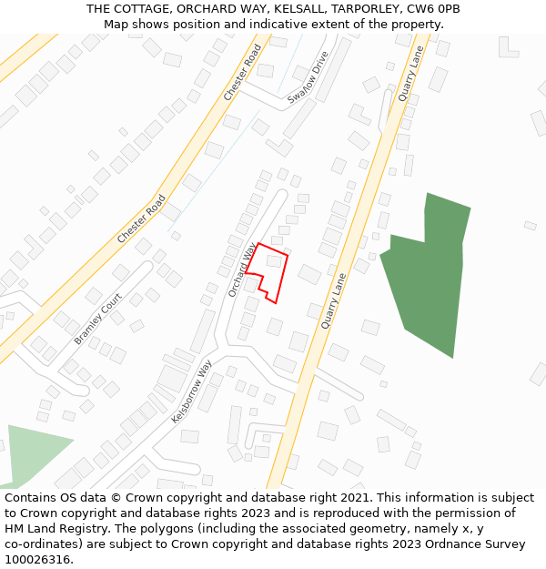 THE COTTAGE, ORCHARD WAY, KELSALL, TARPORLEY, CW6 0PB: Location map and indicative extent of plot