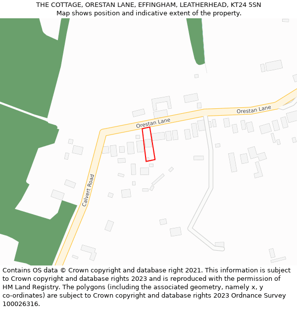 THE COTTAGE, ORESTAN LANE, EFFINGHAM, LEATHERHEAD, KT24 5SN: Location map and indicative extent of plot
