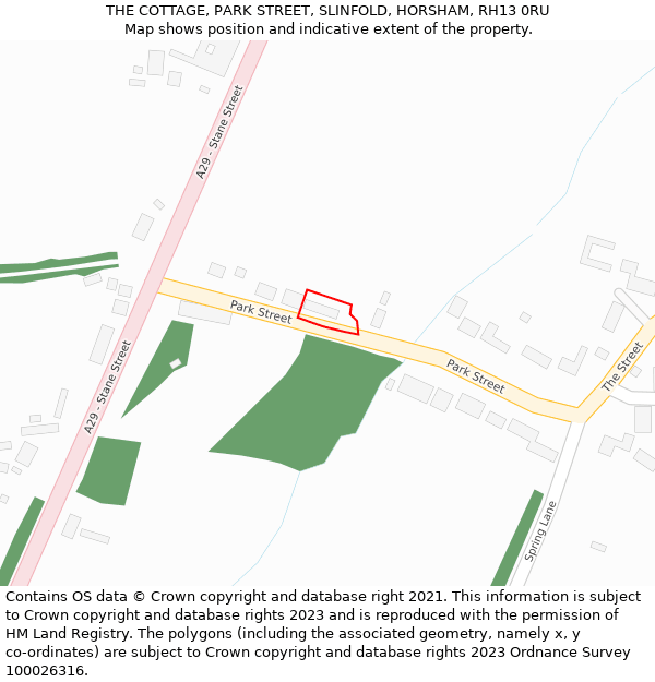 THE COTTAGE, PARK STREET, SLINFOLD, HORSHAM, RH13 0RU: Location map and indicative extent of plot