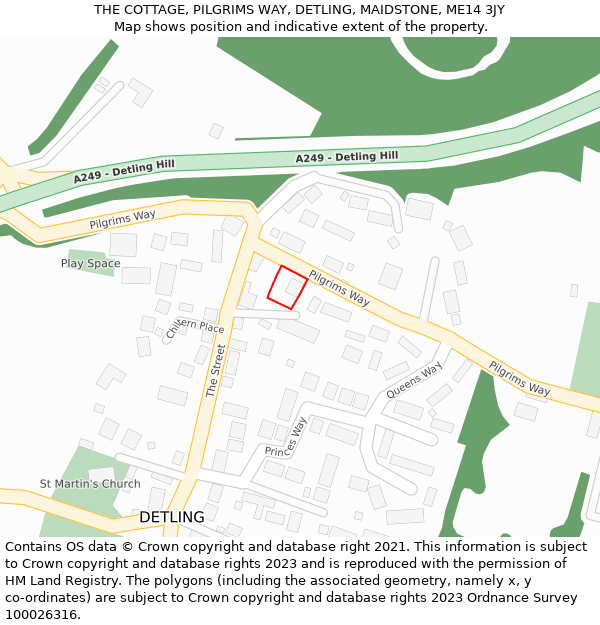 THE COTTAGE, PILGRIMS WAY, DETLING, MAIDSTONE, ME14 3JY: Location map and indicative extent of plot