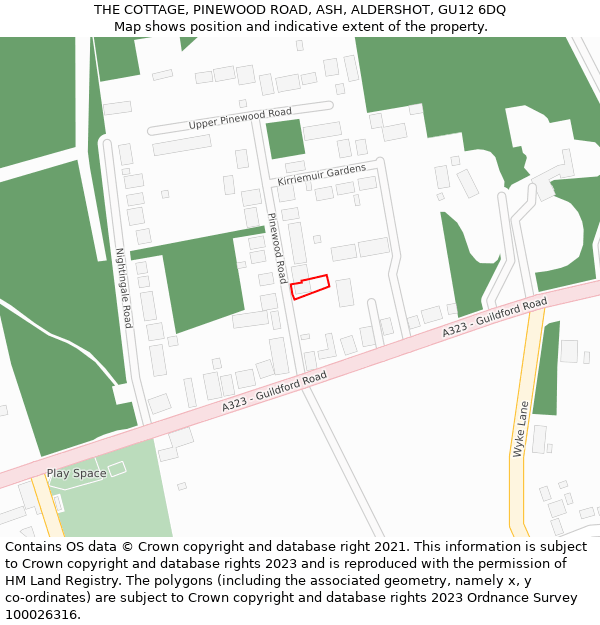 THE COTTAGE, PINEWOOD ROAD, ASH, ALDERSHOT, GU12 6DQ: Location map and indicative extent of plot