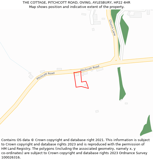THE COTTAGE, PITCHCOTT ROAD, OVING, AYLESBURY, HP22 4HR: Location map and indicative extent of plot