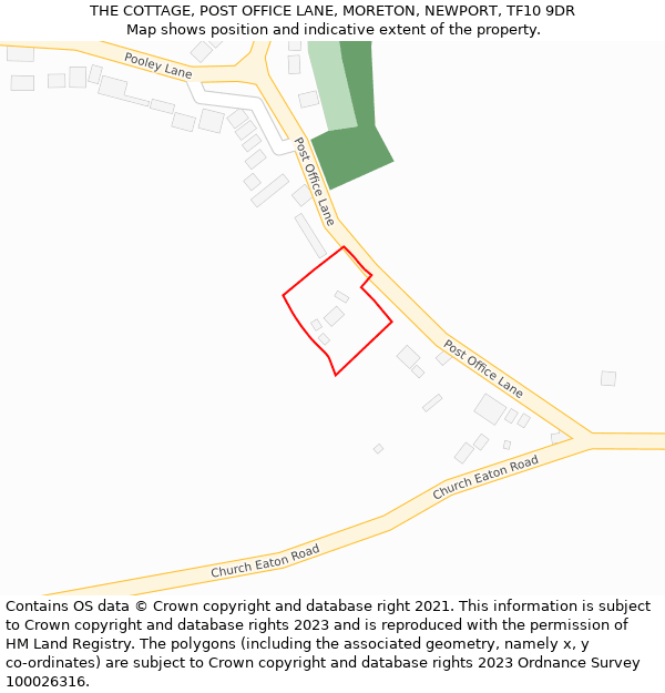 THE COTTAGE, POST OFFICE LANE, MORETON, NEWPORT, TF10 9DR: Location map and indicative extent of plot