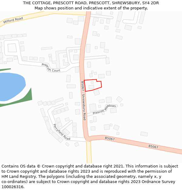 THE COTTAGE, PRESCOTT ROAD, PRESCOTT, SHREWSBURY, SY4 2DR: Location map and indicative extent of plot
