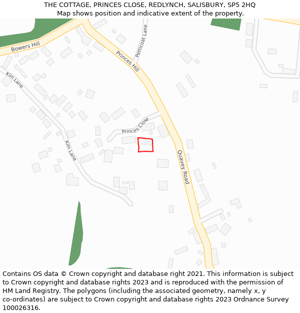 THE COTTAGE, PRINCES CLOSE, REDLYNCH, SALISBURY, SP5 2HQ: Location map and indicative extent of plot