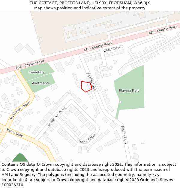 THE COTTAGE, PROFFITS LANE, HELSBY, FRODSHAM, WA6 9JX: Location map and indicative extent of plot