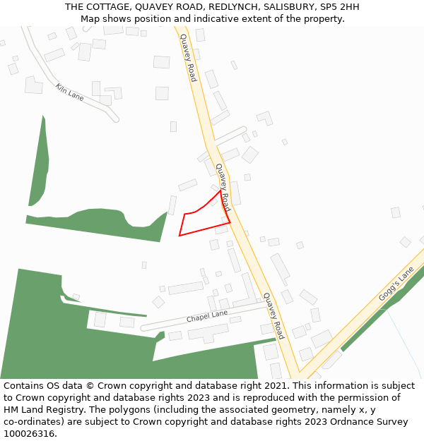 THE COTTAGE, QUAVEY ROAD, REDLYNCH, SALISBURY, SP5 2HH: Location map and indicative extent of plot