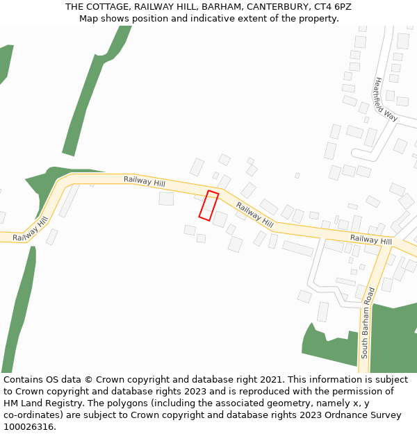 THE COTTAGE, RAILWAY HILL, BARHAM, CANTERBURY, CT4 6PZ: Location map and indicative extent of plot