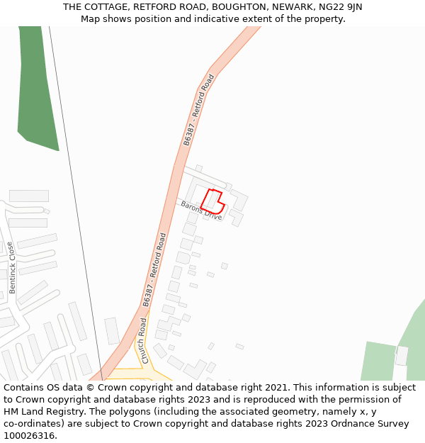 THE COTTAGE, RETFORD ROAD, BOUGHTON, NEWARK, NG22 9JN: Location map and indicative extent of plot