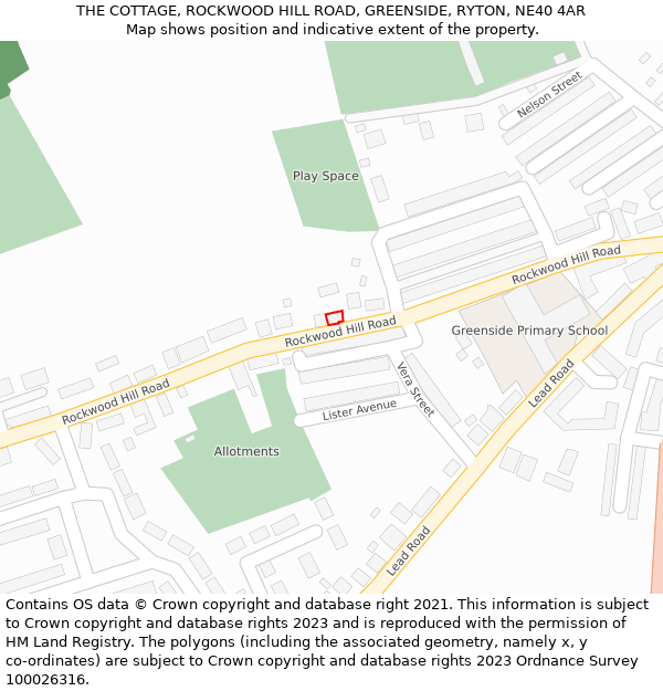 THE COTTAGE, ROCKWOOD HILL ROAD, GREENSIDE, RYTON, NE40 4AR: Location map and indicative extent of plot