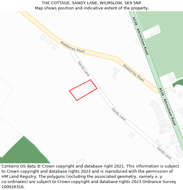 THE COTTAGE, SANDY LANE, WILMSLOW, SK9 5NP: Location map and indicative extent of plot