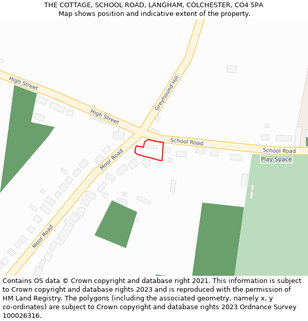 THE COTTAGE, SCHOOL ROAD, LANGHAM, COLCHESTER, CO4 5PA: Location map and indicative extent of plot