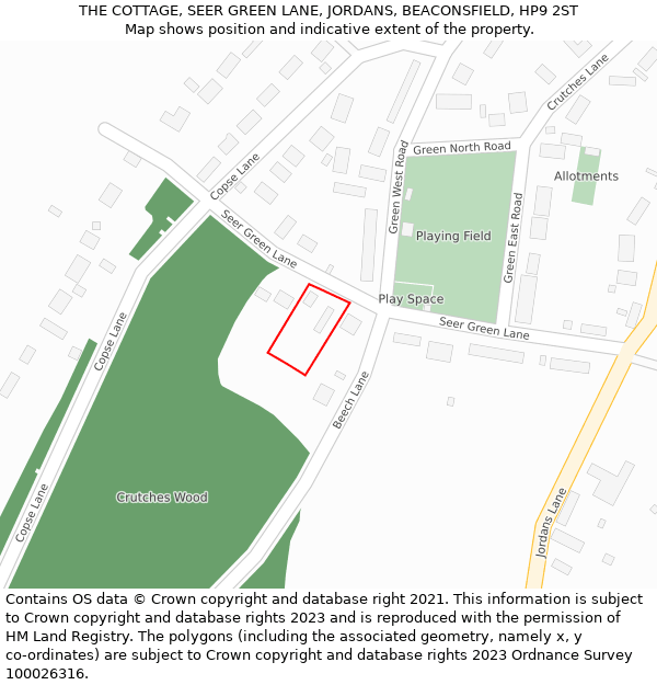 THE COTTAGE, SEER GREEN LANE, JORDANS, BEACONSFIELD, HP9 2ST: Location map and indicative extent of plot