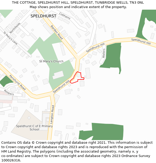 THE COTTAGE, SPELDHURST HILL, SPELDHURST, TUNBRIDGE WELLS, TN3 0NL: Location map and indicative extent of plot