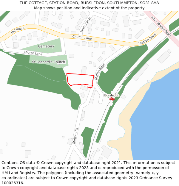 THE COTTAGE, STATION ROAD, BURSLEDON, SOUTHAMPTON, SO31 8AA: Location map and indicative extent of plot