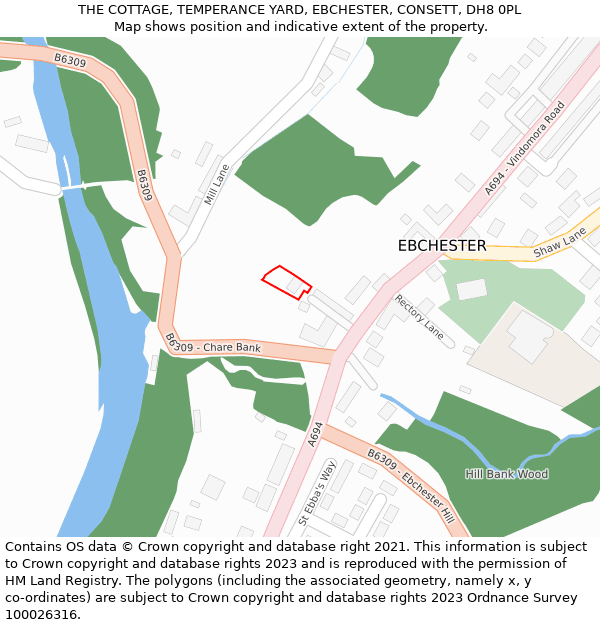 THE COTTAGE, TEMPERANCE YARD, EBCHESTER, CONSETT, DH8 0PL: Location map and indicative extent of plot