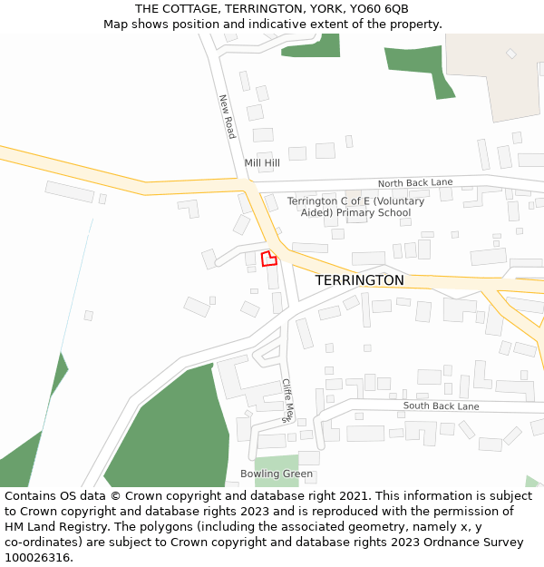 THE COTTAGE, TERRINGTON, YORK, YO60 6QB: Location map and indicative extent of plot