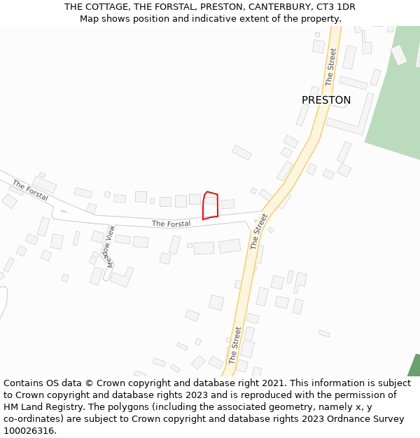 THE COTTAGE, THE FORSTAL, PRESTON, CANTERBURY, CT3 1DR: Location map and indicative extent of plot