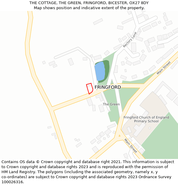 THE COTTAGE, THE GREEN, FRINGFORD, BICESTER, OX27 8DY: Location map and indicative extent of plot