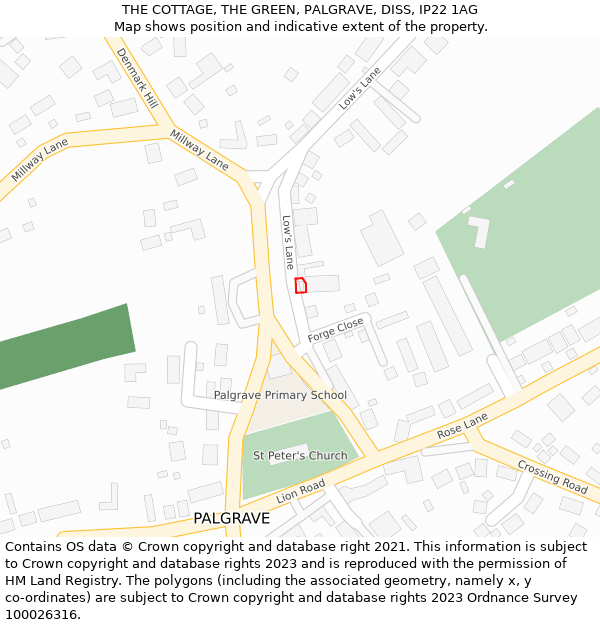 THE COTTAGE, THE GREEN, PALGRAVE, DISS, IP22 1AG: Location map and indicative extent of plot