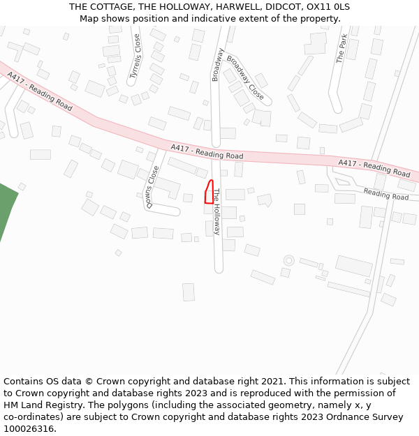 THE COTTAGE, THE HOLLOWAY, HARWELL, DIDCOT, OX11 0LS: Location map and indicative extent of plot