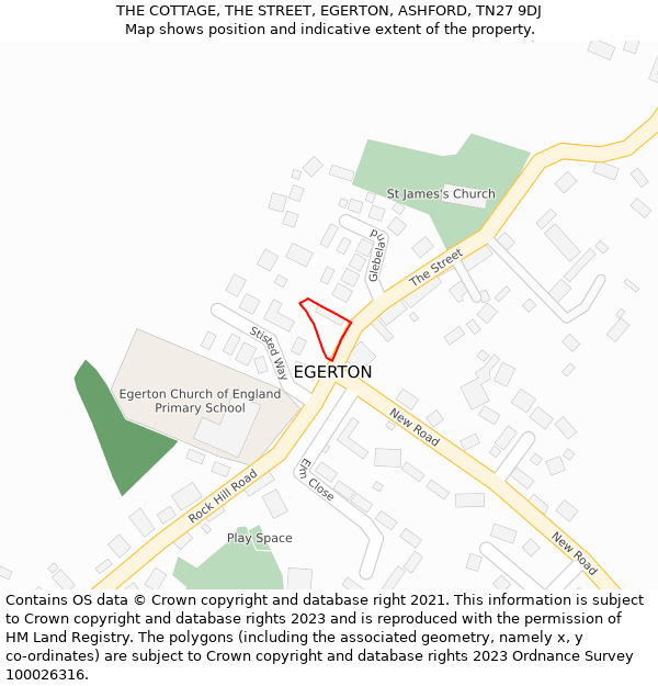 THE COTTAGE, THE STREET, EGERTON, ASHFORD, TN27 9DJ: Location map and indicative extent of plot