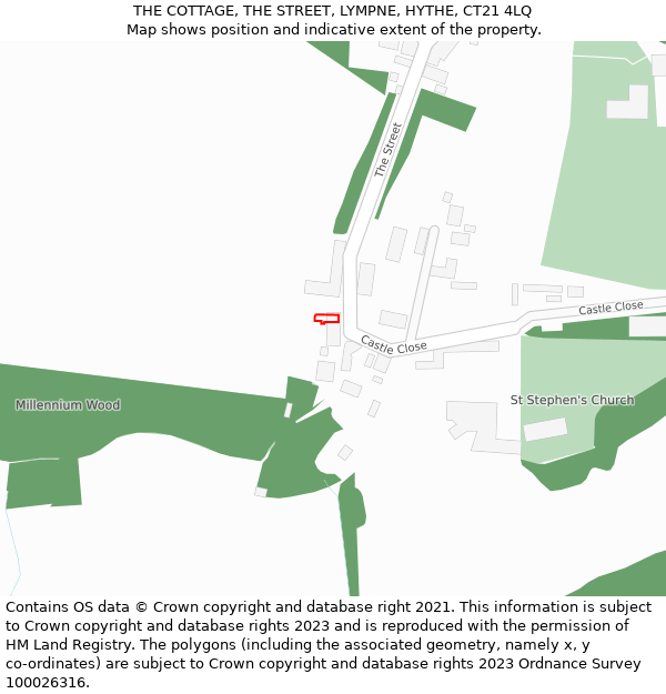 THE COTTAGE, THE STREET, LYMPNE, HYTHE, CT21 4LQ: Location map and indicative extent of plot