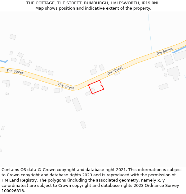 THE COTTAGE, THE STREET, RUMBURGH, HALESWORTH, IP19 0NL: Location map and indicative extent of plot