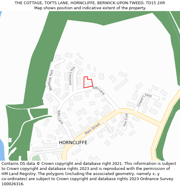 THE COTTAGE, TOFTS LANE, HORNCLIFFE, BERWICK-UPON-TWEED, TD15 2XR: Location map and indicative extent of plot