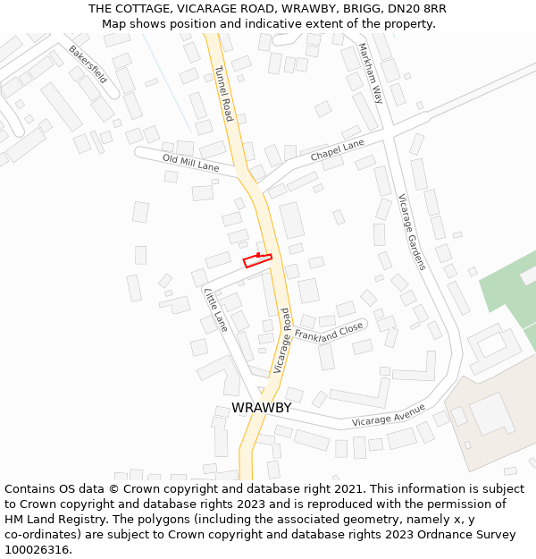 THE COTTAGE, VICARAGE ROAD, WRAWBY, BRIGG, DN20 8RR: Location map and indicative extent of plot