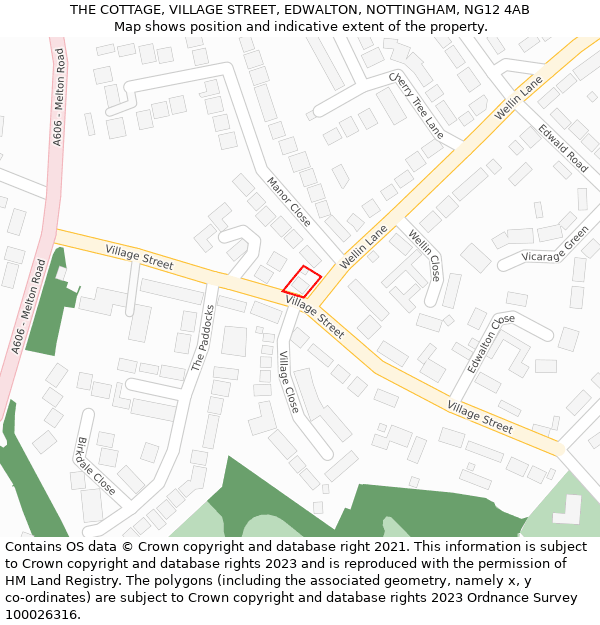 THE COTTAGE, VILLAGE STREET, EDWALTON, NOTTINGHAM, NG12 4AB: Location map and indicative extent of plot