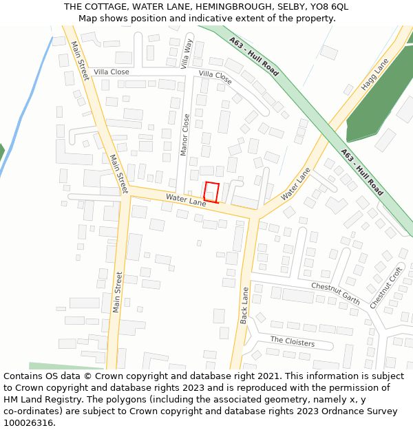 THE COTTAGE, WATER LANE, HEMINGBROUGH, SELBY, YO8 6QL: Location map and indicative extent of plot