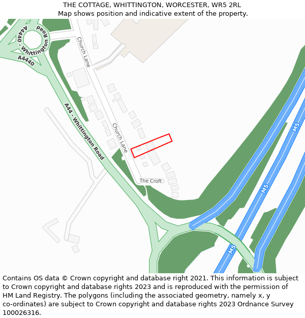 THE COTTAGE, WHITTINGTON, WORCESTER, WR5 2RL: Location map and indicative extent of plot