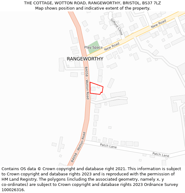 THE COTTAGE, WOTTON ROAD, RANGEWORTHY, BRISTOL, BS37 7LZ: Location map and indicative extent of plot