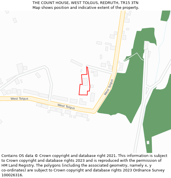 THE COUNT HOUSE, WEST TOLGUS, REDRUTH, TR15 3TN: Location map and indicative extent of plot