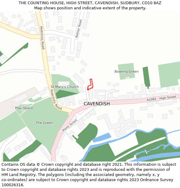 THE COUNTING HOUSE, HIGH STREET, CAVENDISH, SUDBURY, CO10 8AZ: Location map and indicative extent of plot