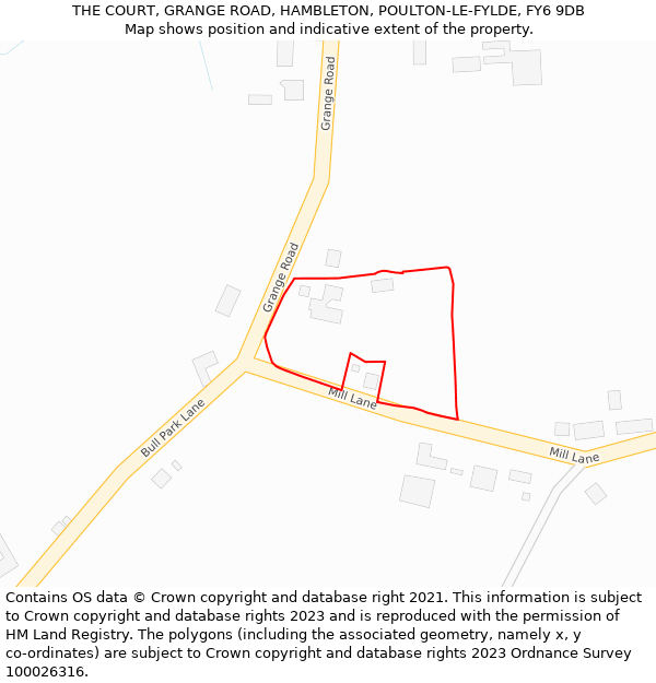 THE COURT, GRANGE ROAD, HAMBLETON, POULTON-LE-FYLDE, FY6 9DB: Location map and indicative extent of plot