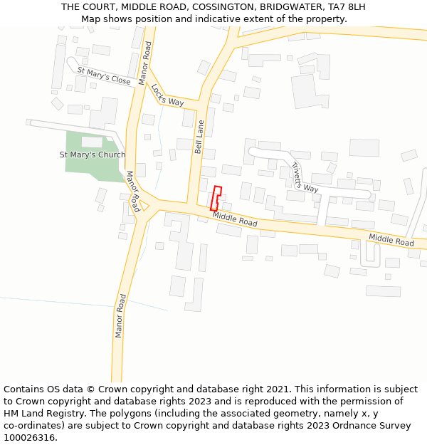 THE COURT, MIDDLE ROAD, COSSINGTON, BRIDGWATER, TA7 8LH: Location map and indicative extent of plot