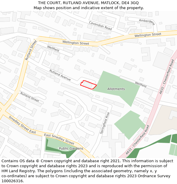 THE COURT, RUTLAND AVENUE, MATLOCK, DE4 3GQ: Location map and indicative extent of plot