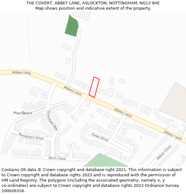 THE COVERT, ABBEY LANE, ASLOCKTON, NOTTINGHAM, NG13 9AE: Location map and indicative extent of plot