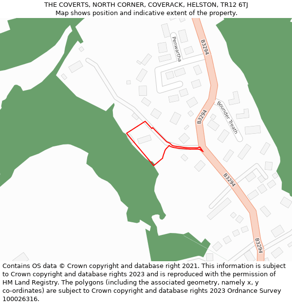 THE COVERTS, NORTH CORNER, COVERACK, HELSTON, TR12 6TJ: Location map and indicative extent of plot