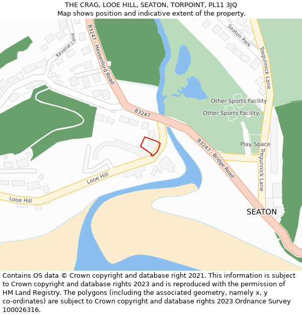 THE CRAG, LOOE HILL, SEATON, TORPOINT, PL11 3JQ: Location map and indicative extent of plot