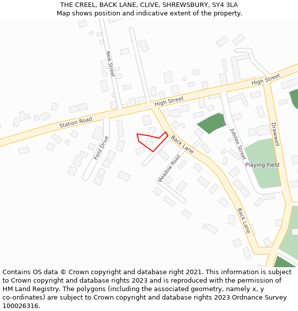 THE CREEL, BACK LANE, CLIVE, SHREWSBURY, SY4 3LA: Location map and indicative extent of plot