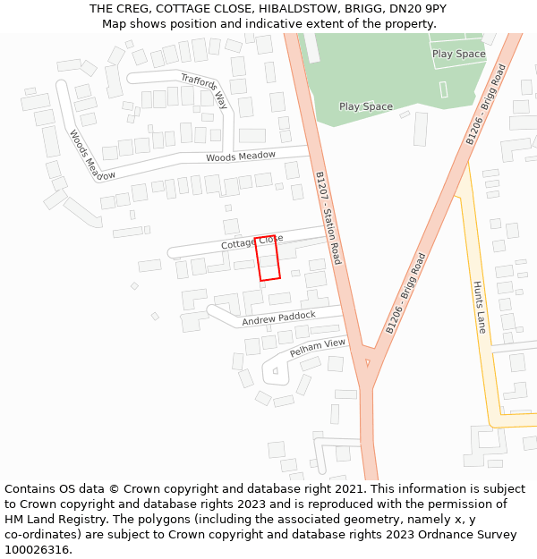 THE CREG, COTTAGE CLOSE, HIBALDSTOW, BRIGG, DN20 9PY: Location map and indicative extent of plot